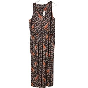Ann Taylor Black and Orange Giraffe Print Jumpsuit